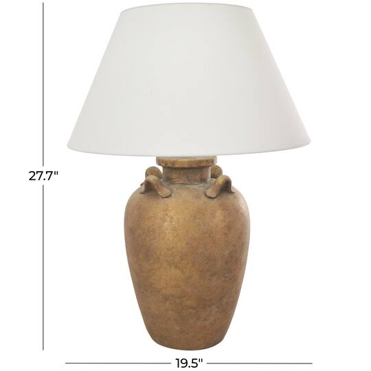 28" Brown Ceramic Distressed Antique Style Pot Table Lamp with Cream Linen Shade Vase